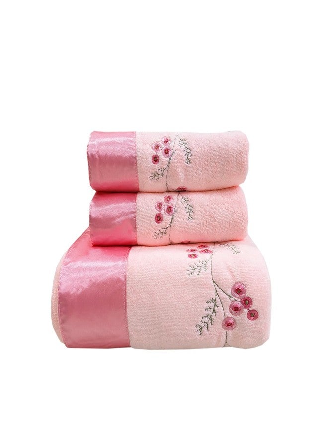 ABREEZE Pink Plum Blossom-Embroidered Bath Towel Set, 3 Pieces，Soft, Skin-Friendly and Water-Absorbent, Mother's Day and Valentine's Day Gift(1 Bath Towel,2 Hand Towels) - Image 4